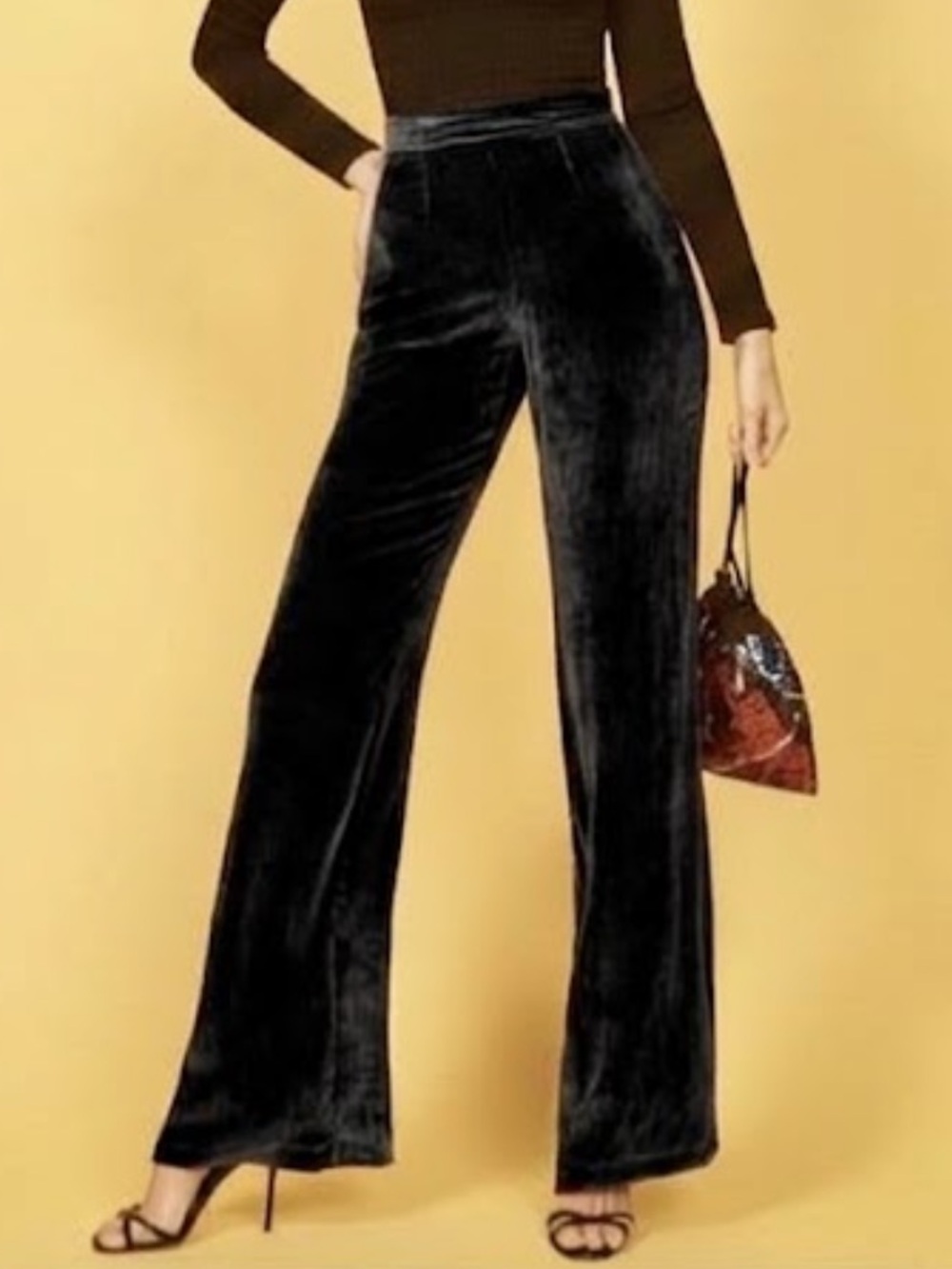 Reformation Mulholland Pant Black Velvet High Rise Wide Leg pants Size 4